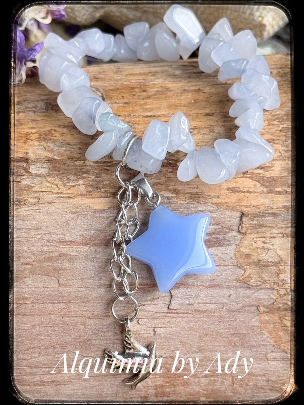 Aquamarine beaded bracelet with star ⭐️ charms